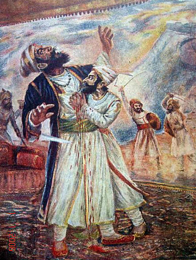 Shivaji maharaj attacking Afzal Khan with wagh nakh